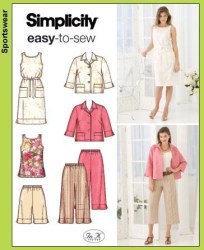 3757 SIMPLICITY CROP PANTS, SHORTS, SLEEVELESS DRESS, TUNIC, BELT, JACKET PATTERN 10-18 UNCUT